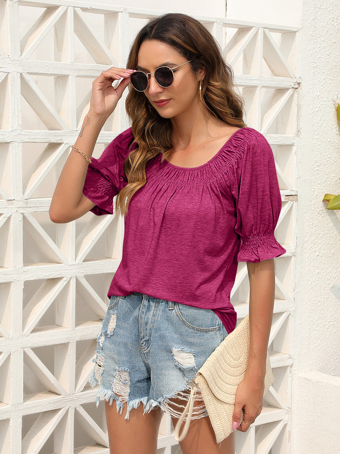 Honeybee Mumford's Ruched Short Sleeve Blouse