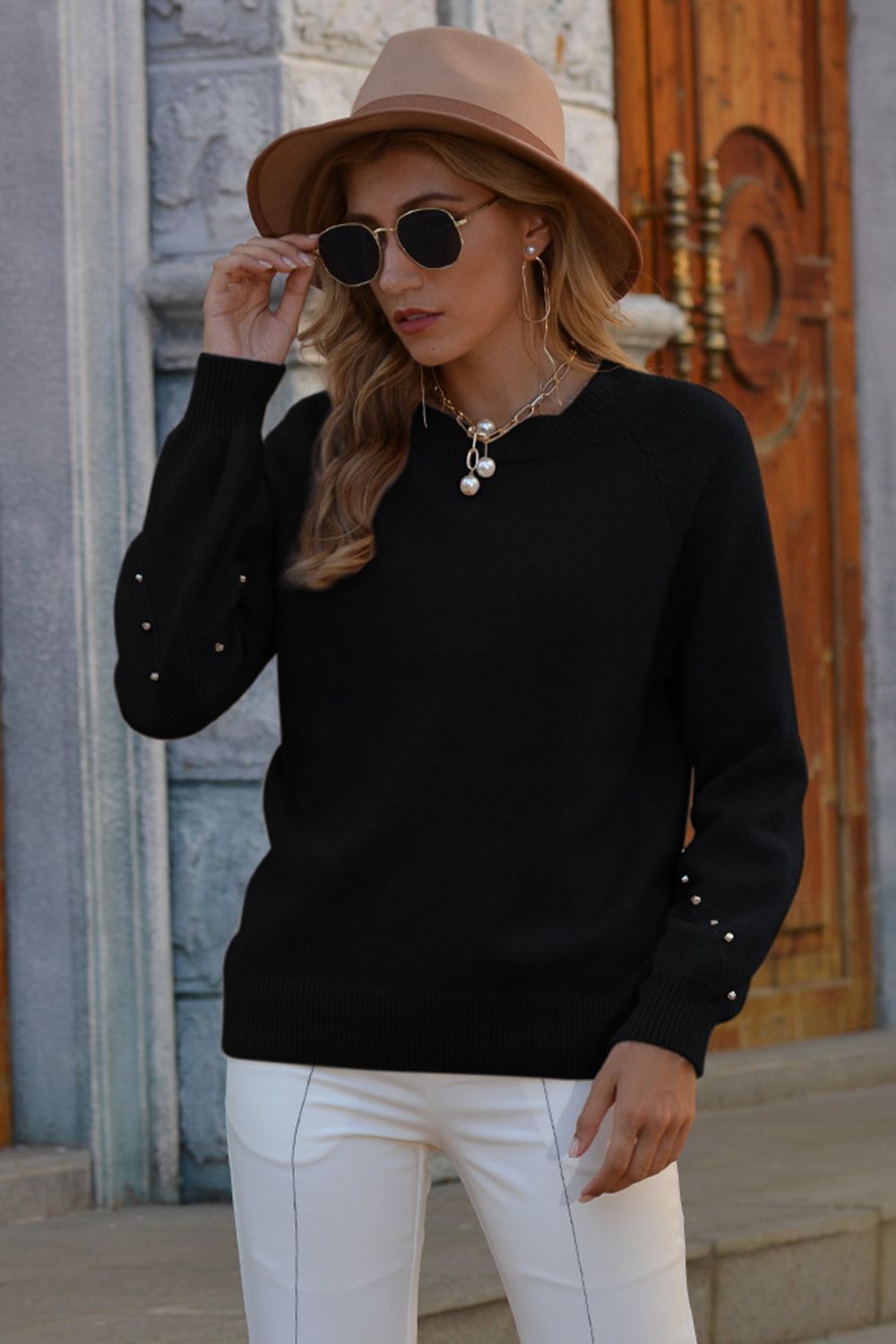 Honeybee Mumford's Stud Trim Round Neck Sweater