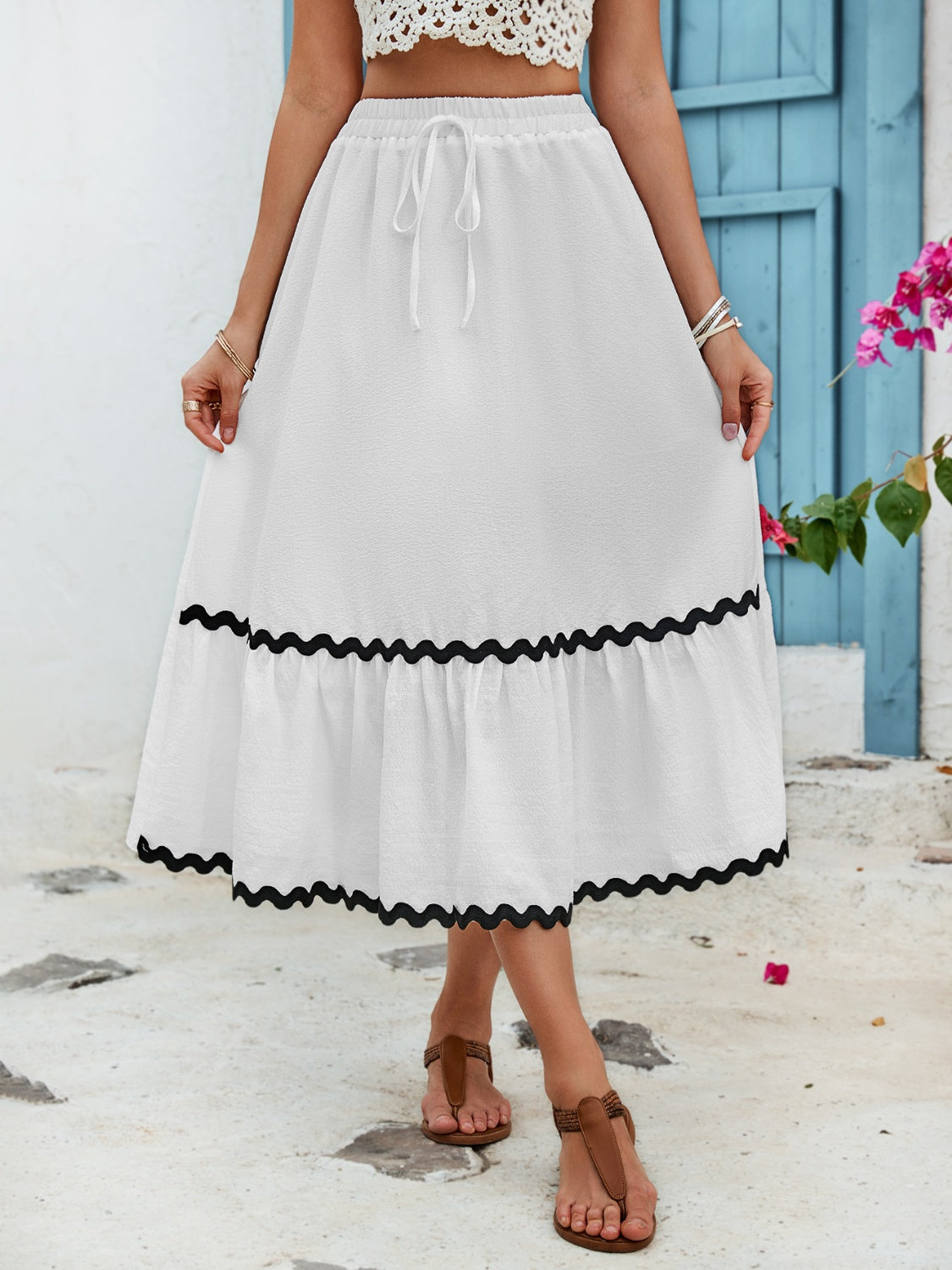 Honeybee Mumford's Tied Contrast Trim High Waist Skirt