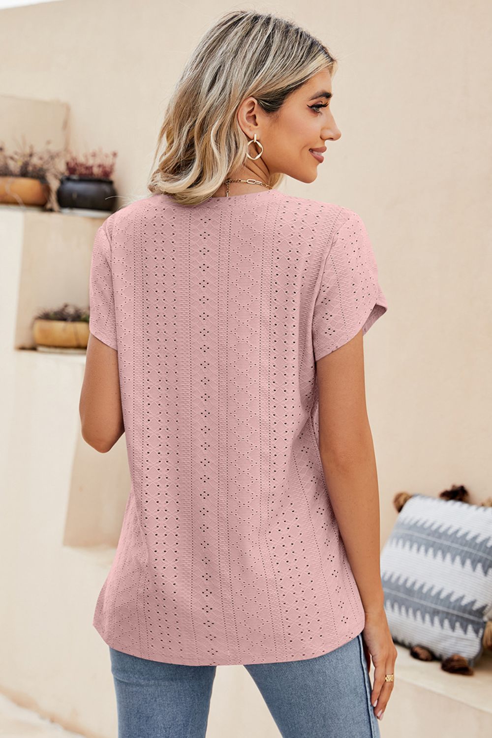 Honeybee Mumford's Eyelet Petal Sleeve V-Neck Knit Top