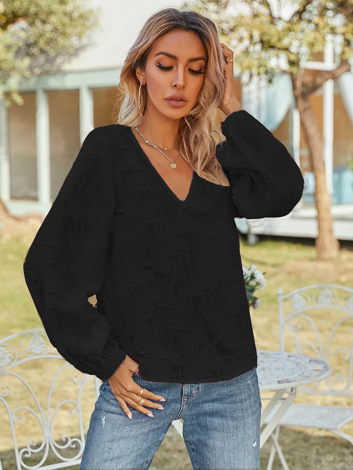 Honeybee Mumford's V-Neck Long Sleeve Blouse