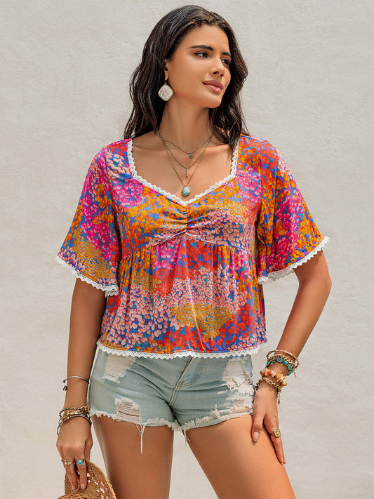 Honeybee Mumford's Ruched Printed Half Sleeve Blouse