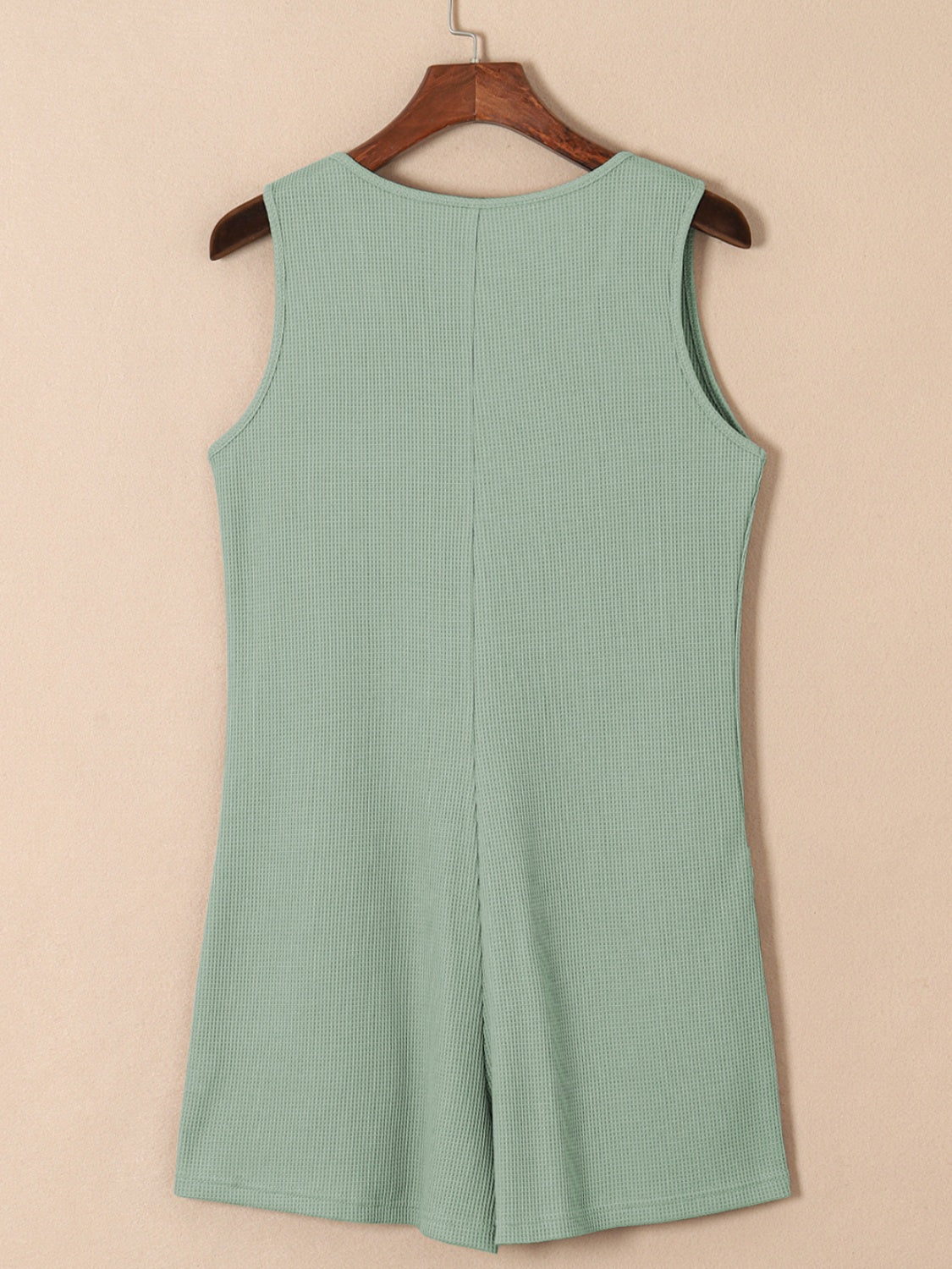 Honeybee Mumford's Waffle-Knit Half Button Sleeveless Romper with Pockets