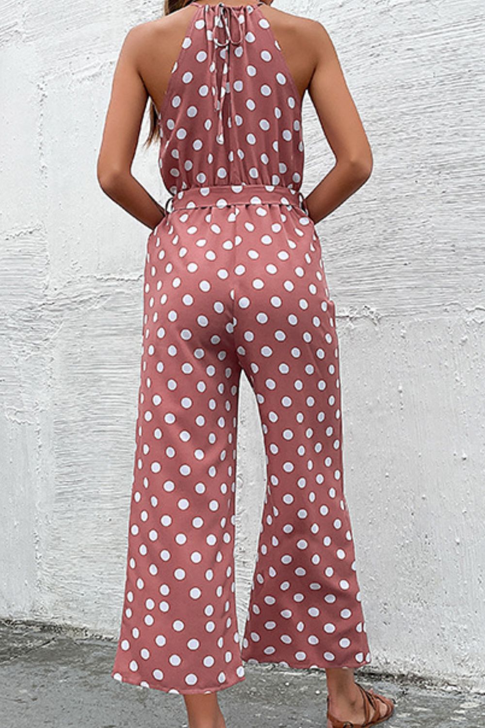 Honeybee Mumford's Polka Dot Grecian Wide Leg Jumpsuit