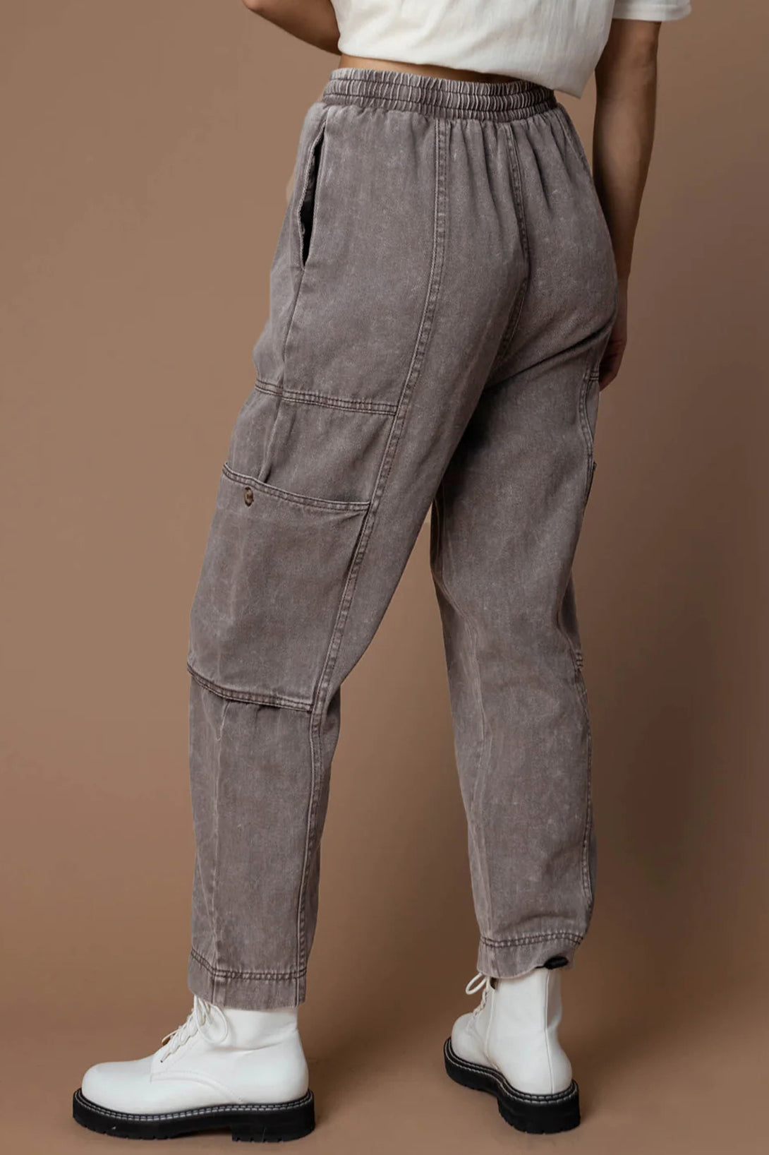 Honeybee Mumford's Gray Acid Wash Multi Pocket Drawstring Waist Pants