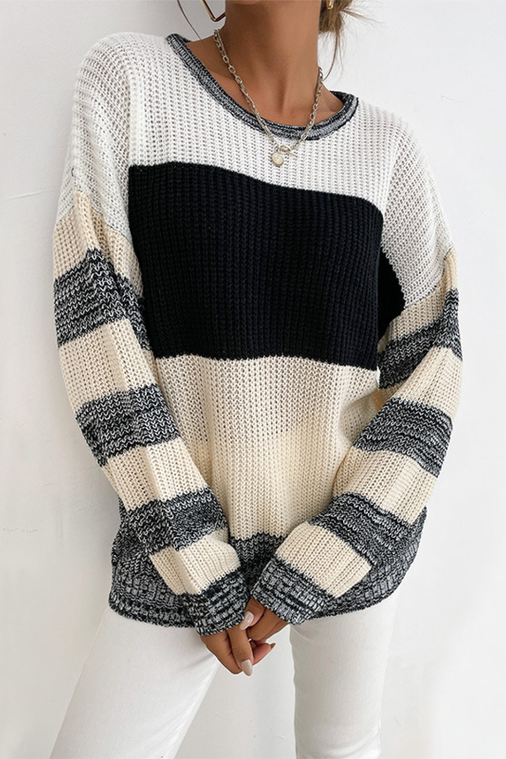 Honeybee Mumford's Striped Dropped Shoulder Pullover Sweater