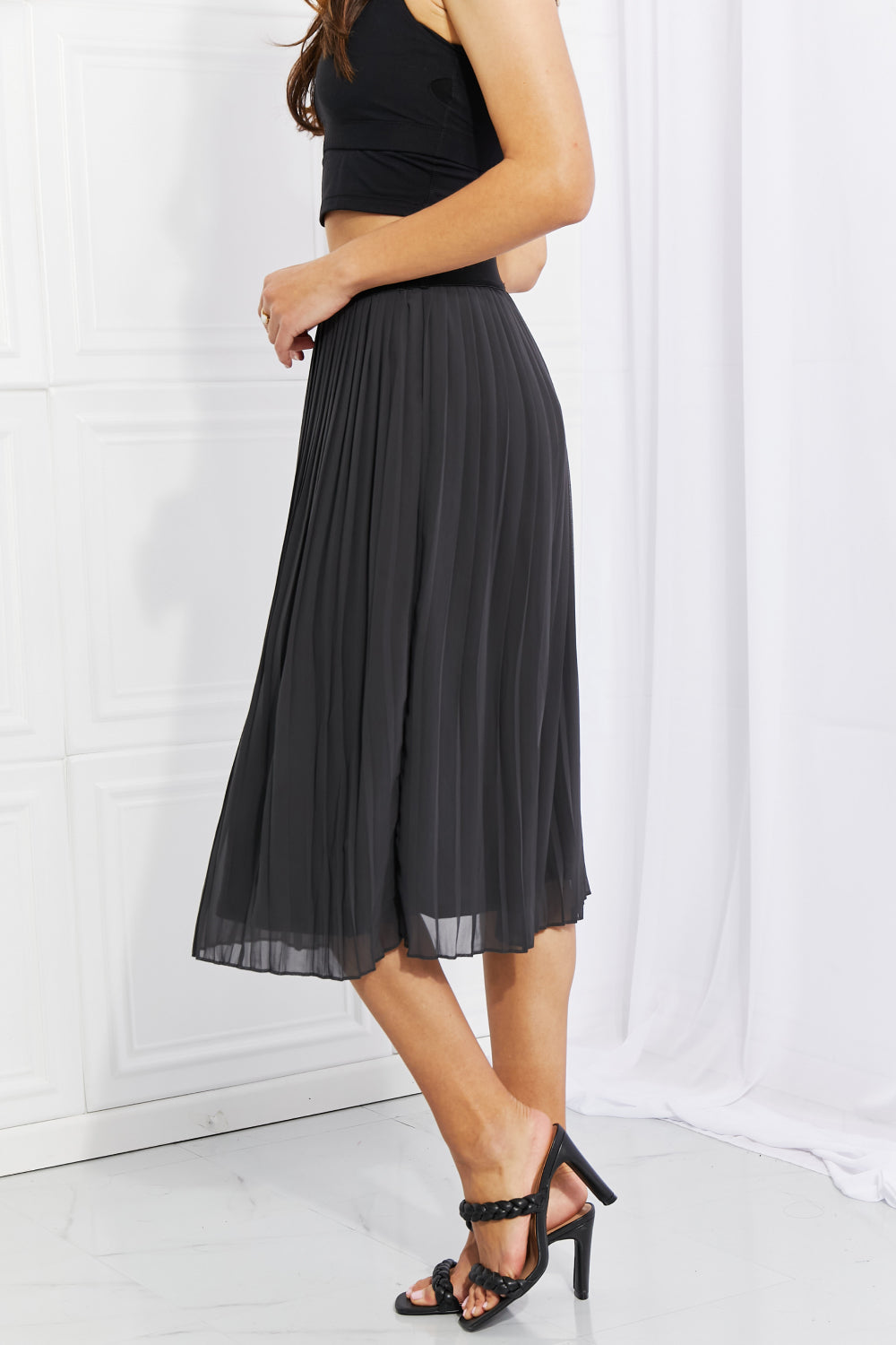 Honeybee Mumford's Full Size Romantic At Heart Pleated Chiffon Midi Skirt