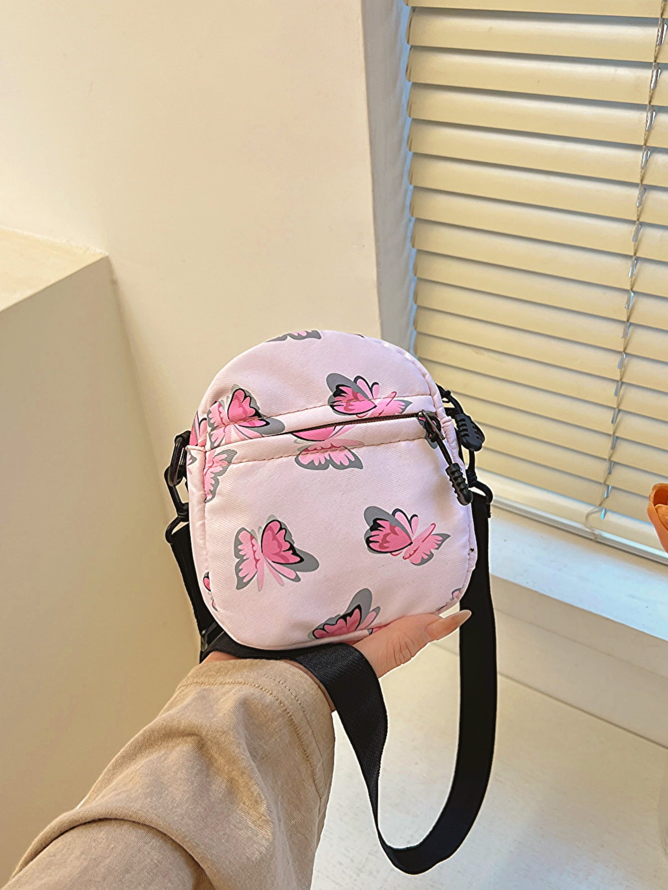 Honeybee Mumford's Butterfly Print Shoulder Bag in pink or light grey and more