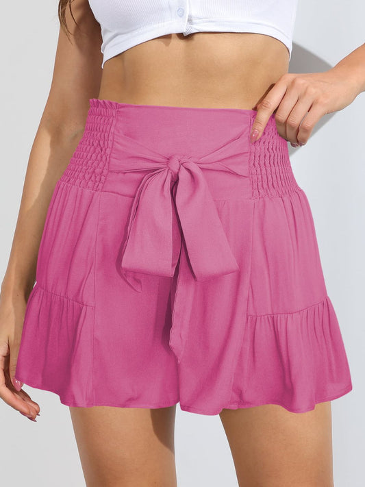 Honeybee Mumford's Smocked Tie-Front High-Rise Shorts