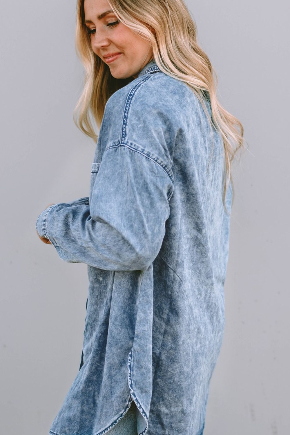 Honeybee Mumford's Button Up Dropped Shoulder Denim Top