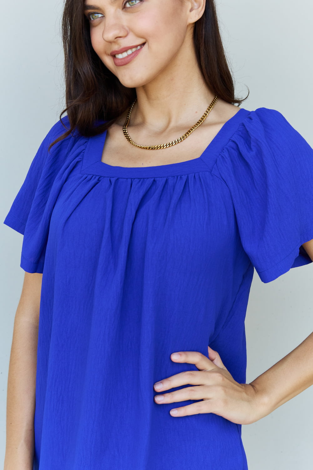 Honeybee Mumford's Keep Me Close Square Neck Short Sleeve Blouse in Royal