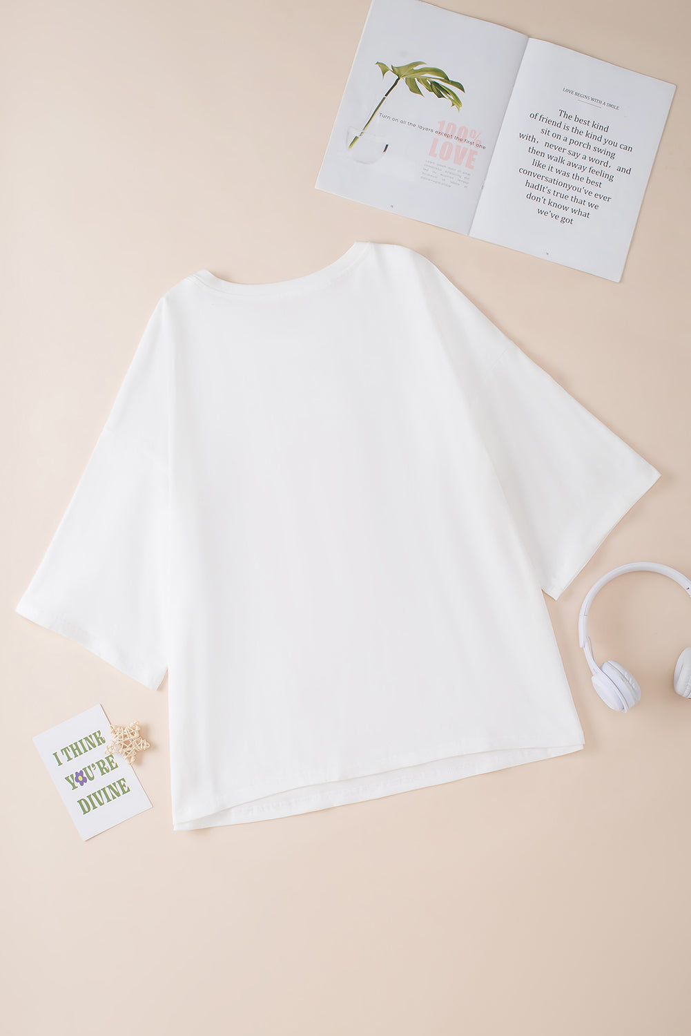 Honeybee Mumford's White Colorblock Star Patched Half Sleeve Oversized Tee