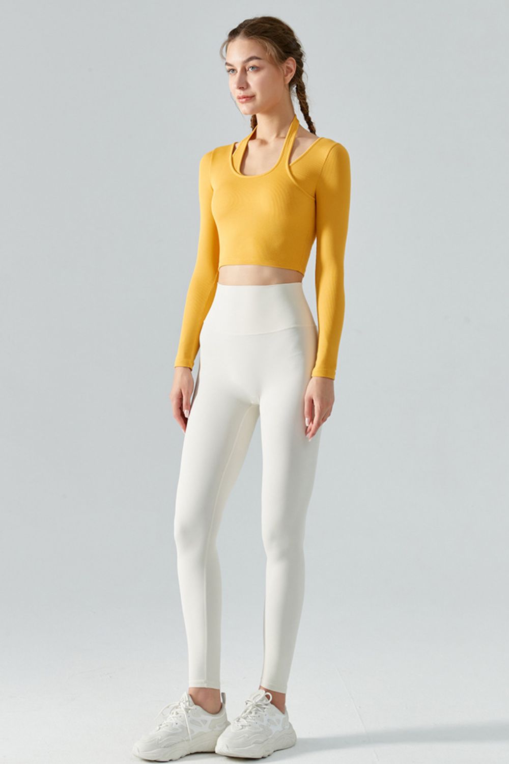 Honeybee Mumford's Halter Neck Long Sleeve Cropped Sports Top