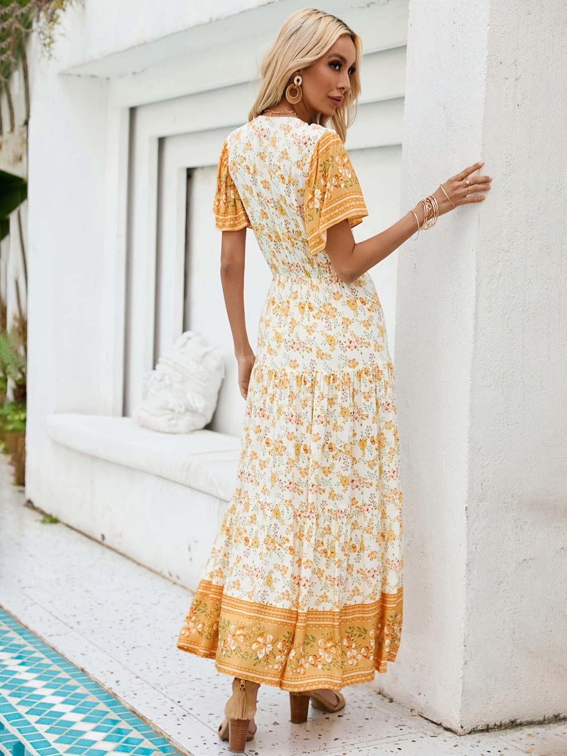 Honeybee Mumford's Yellow Short Sleeve Maxi Dress