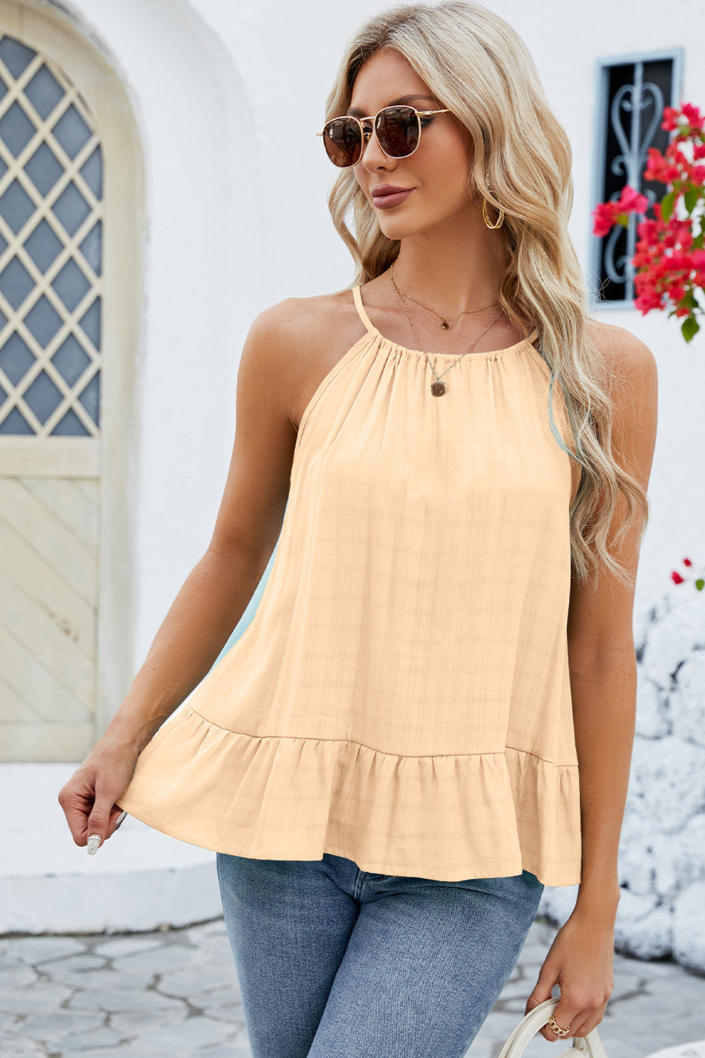 Honeybee Mumford's Tied Ruffled Round Neck Cami