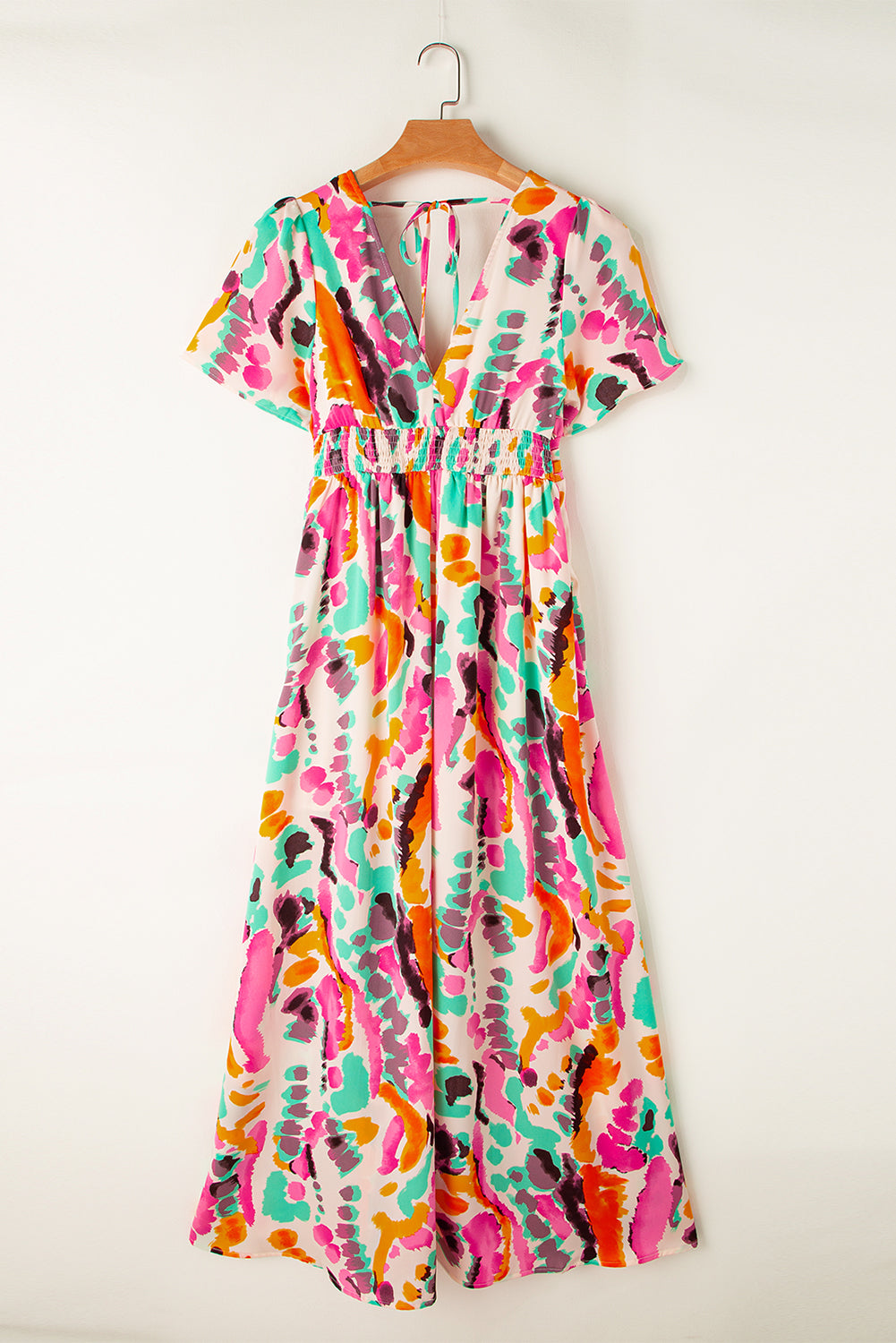 Honeybee Mumford's Pink Boho Tie-dye Print V Neck Maxi Dress