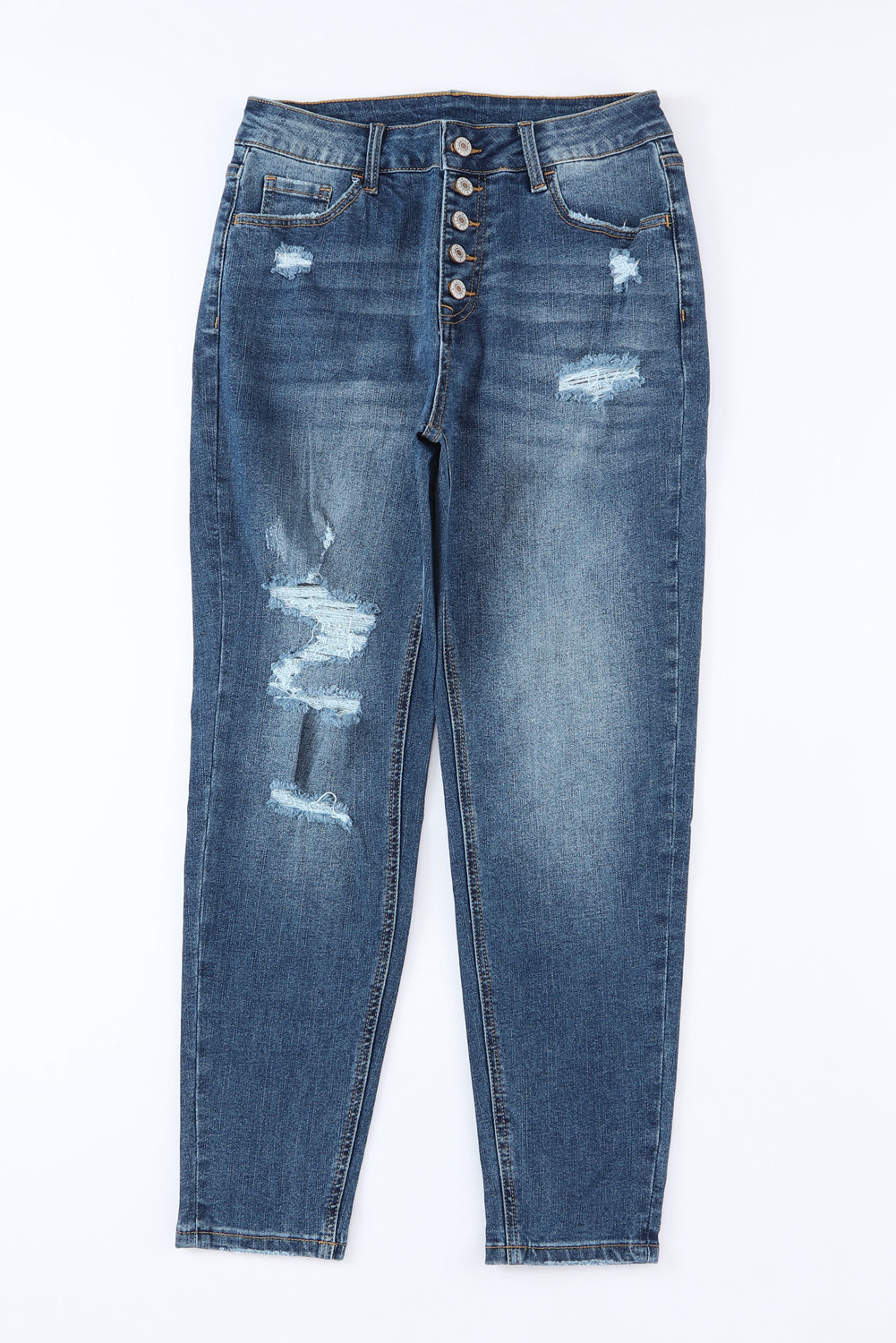 Honeybee Mumford's Button-Fly Distressed Jeans with Pockets