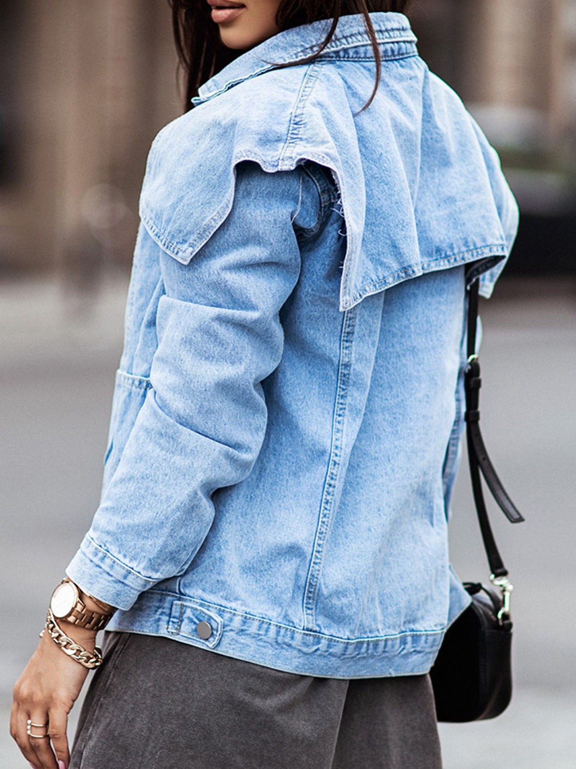 Honeybee Mumford's Collared Neck Button Down Denim Jacket