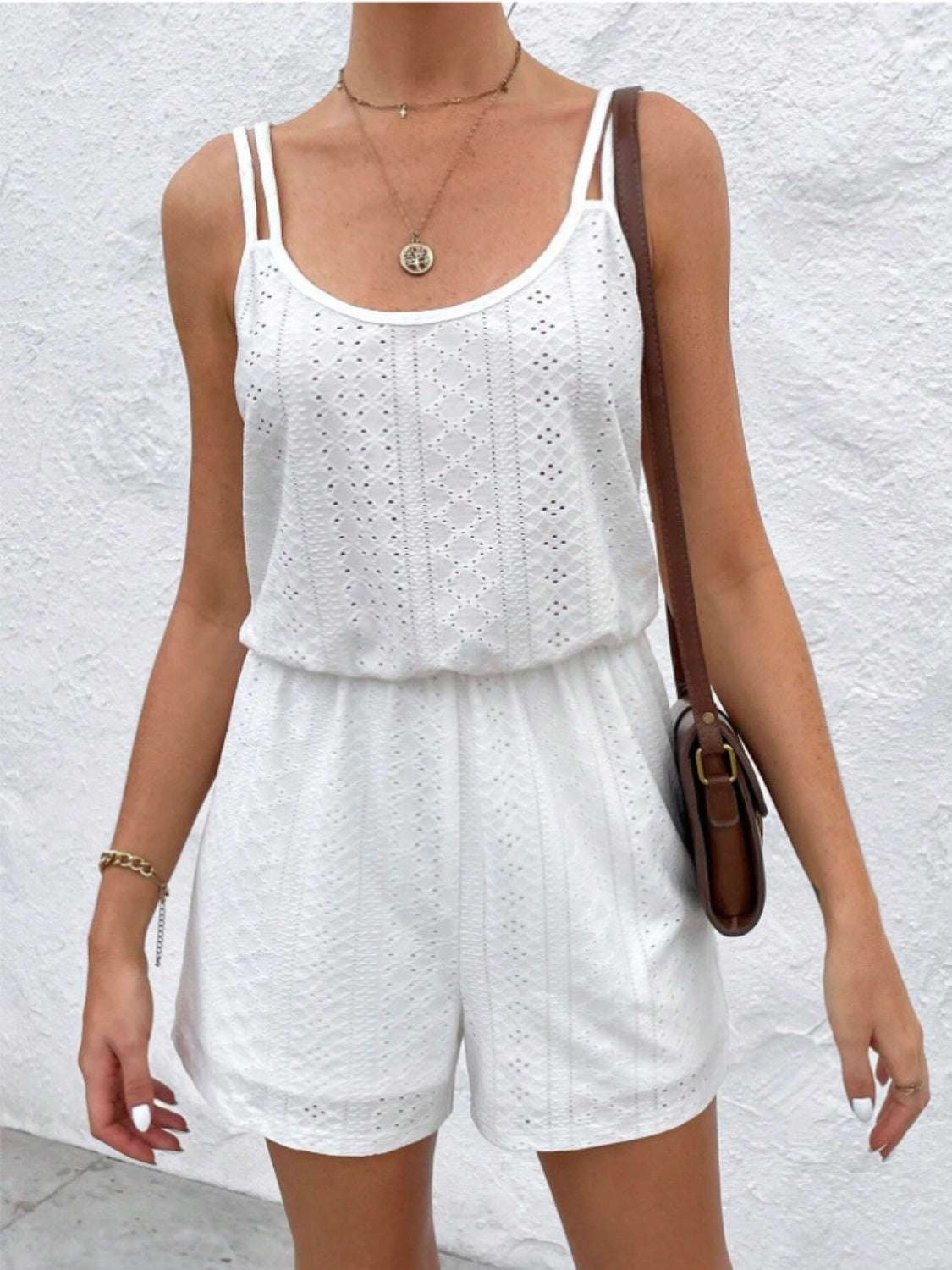 Honeybee Mumford's Eyelet Scoop Neck Double Spaghetti Straps Romper