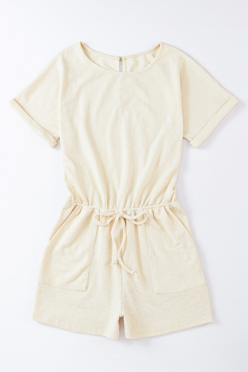 Honeybee Mumford's Beige Ribbed Elastic Waist Romper