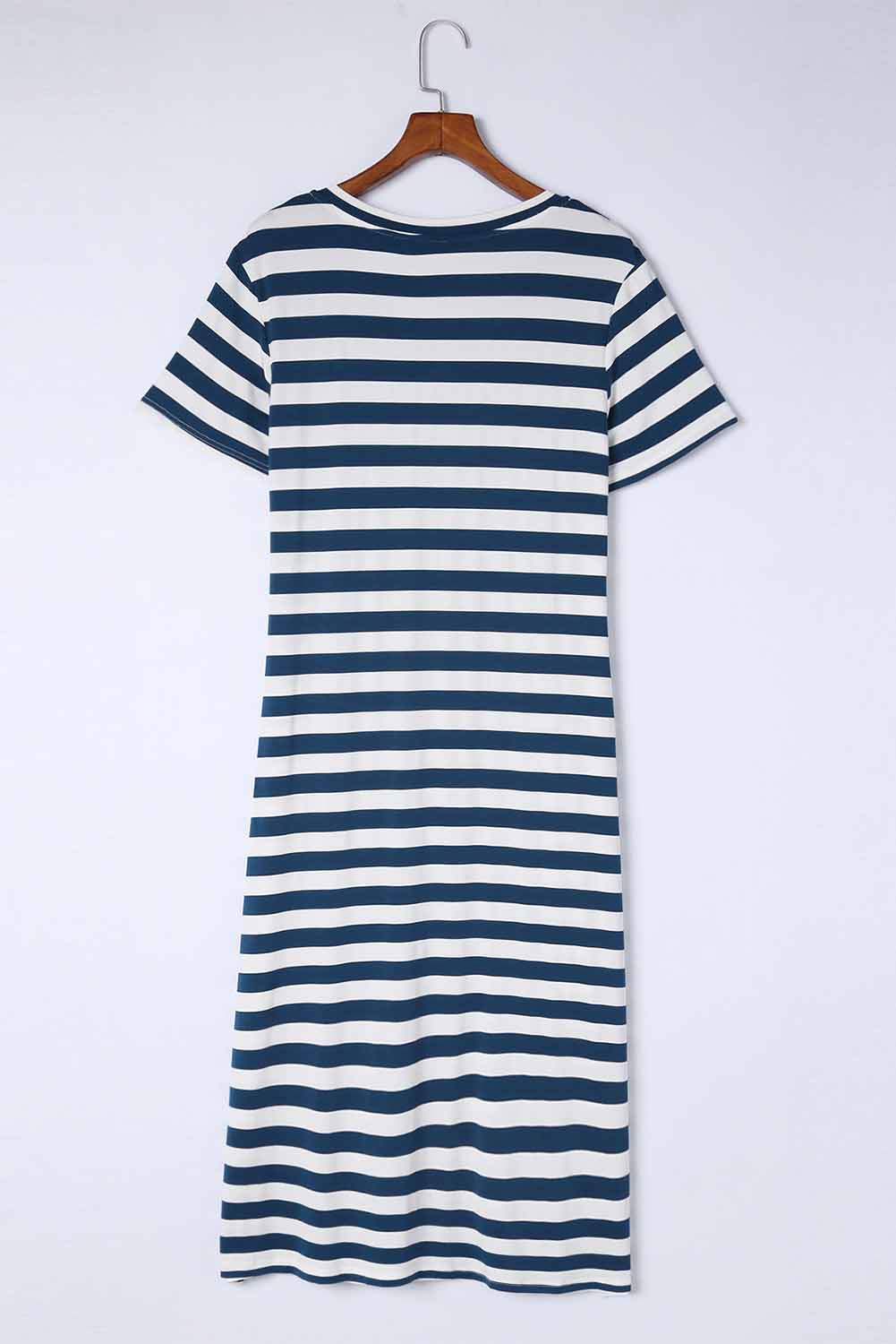 Honeybee Mumford's Striped V-Neck Short Sleeve Side Slit Dress