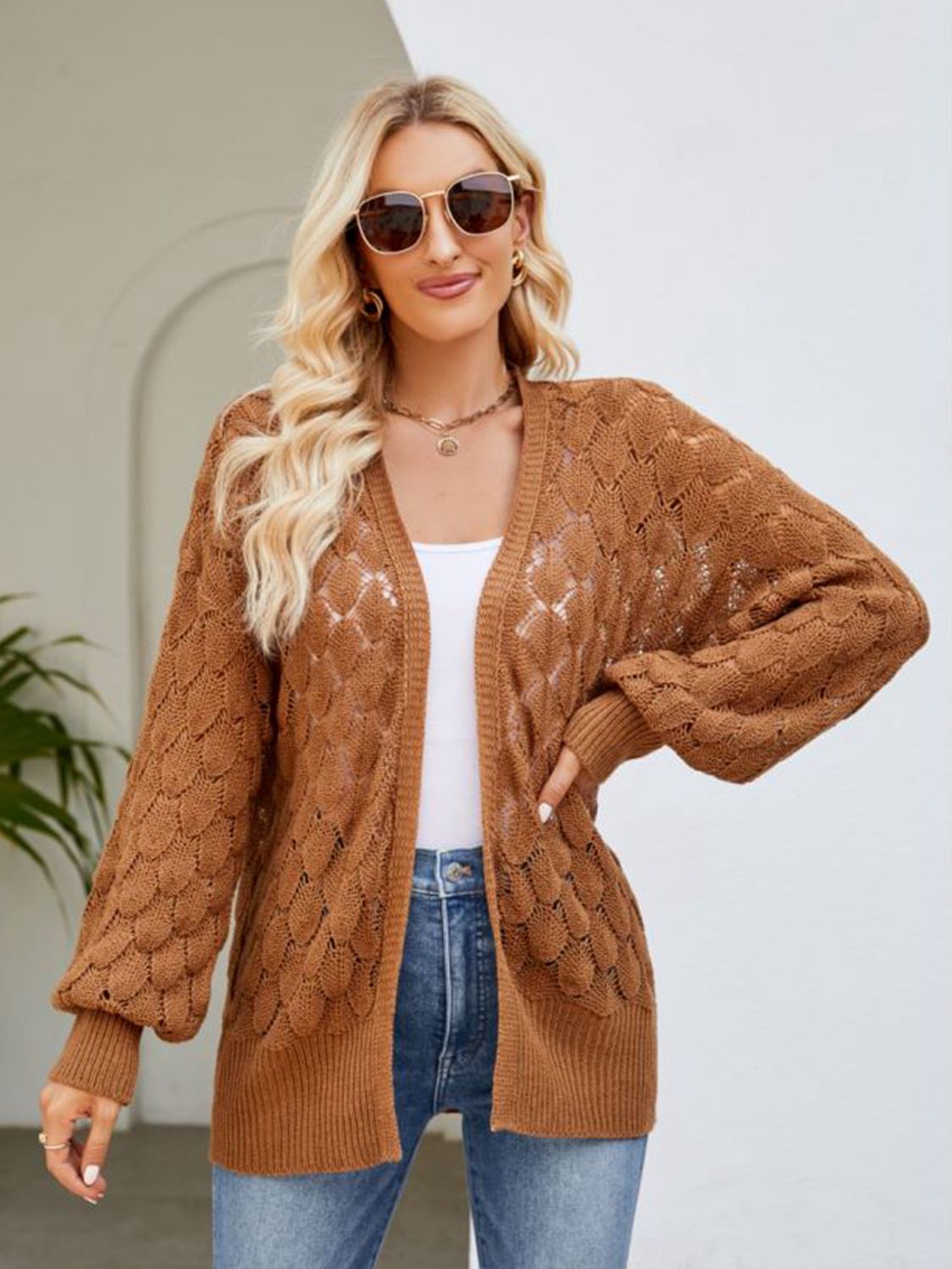 Honeybee Mumford's Open Front Ribbed Trim Cardigan