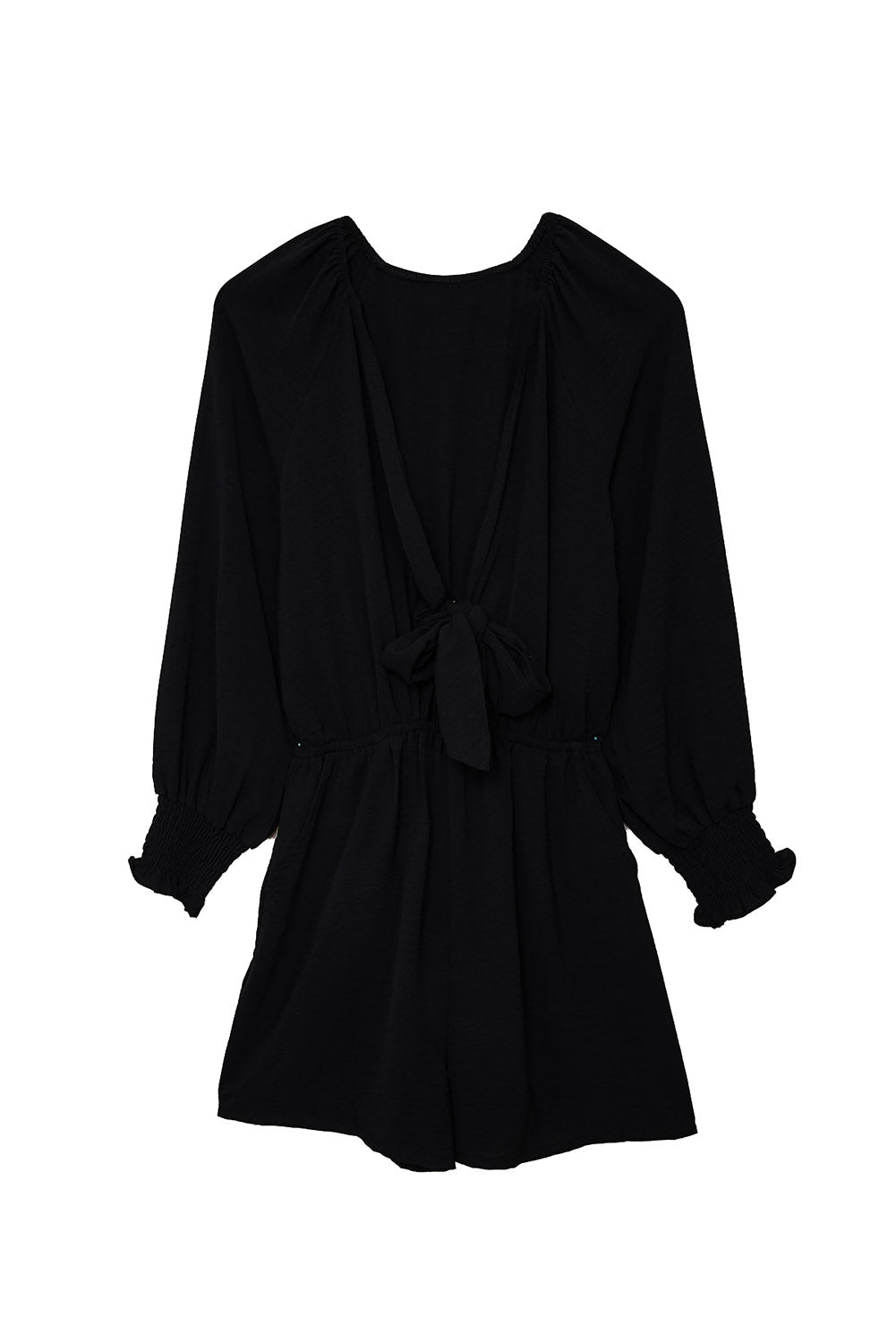 Honeybee Mumford's Black Tie Knot Puff Long Sleeve Romper