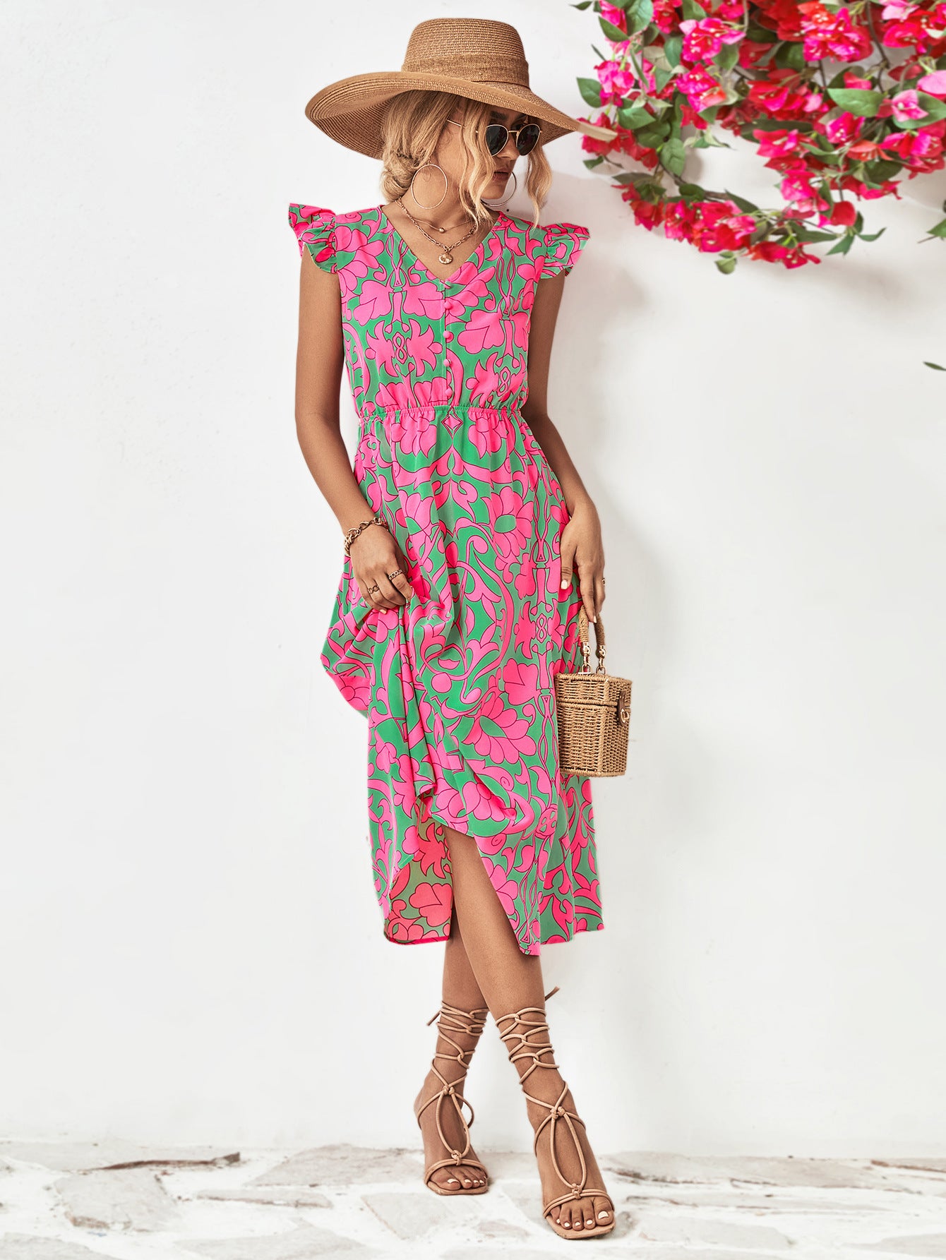 Honeybee Mumford's Floral V-Neck Cap Sleeve Dress