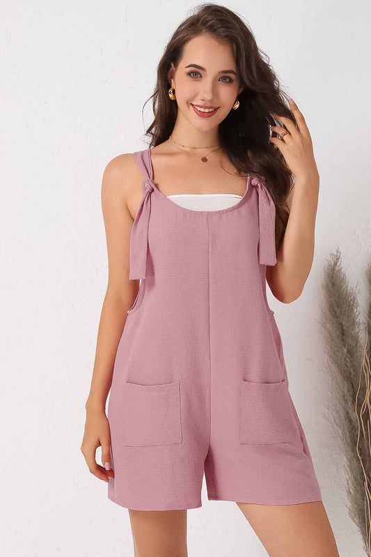 Honeybee Mumford's Pink Adjustable Straps Pocketed Textured Romper