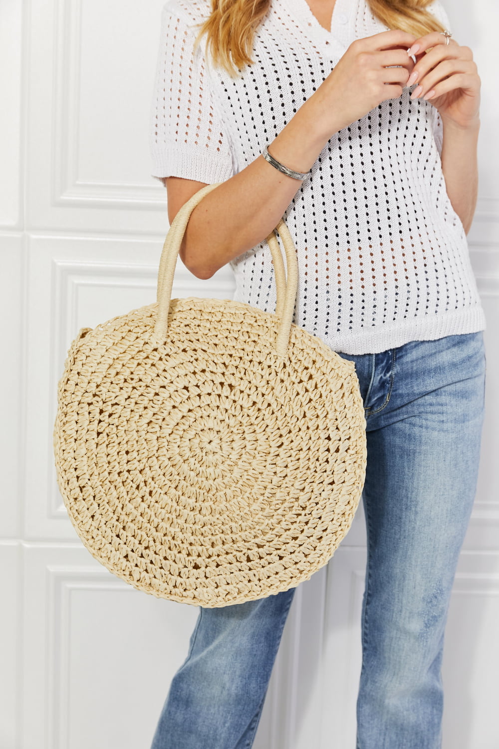 Honeybee Mumford's Honeybee Mumford's Beach Date Straw Rattan Handbag in Ivory