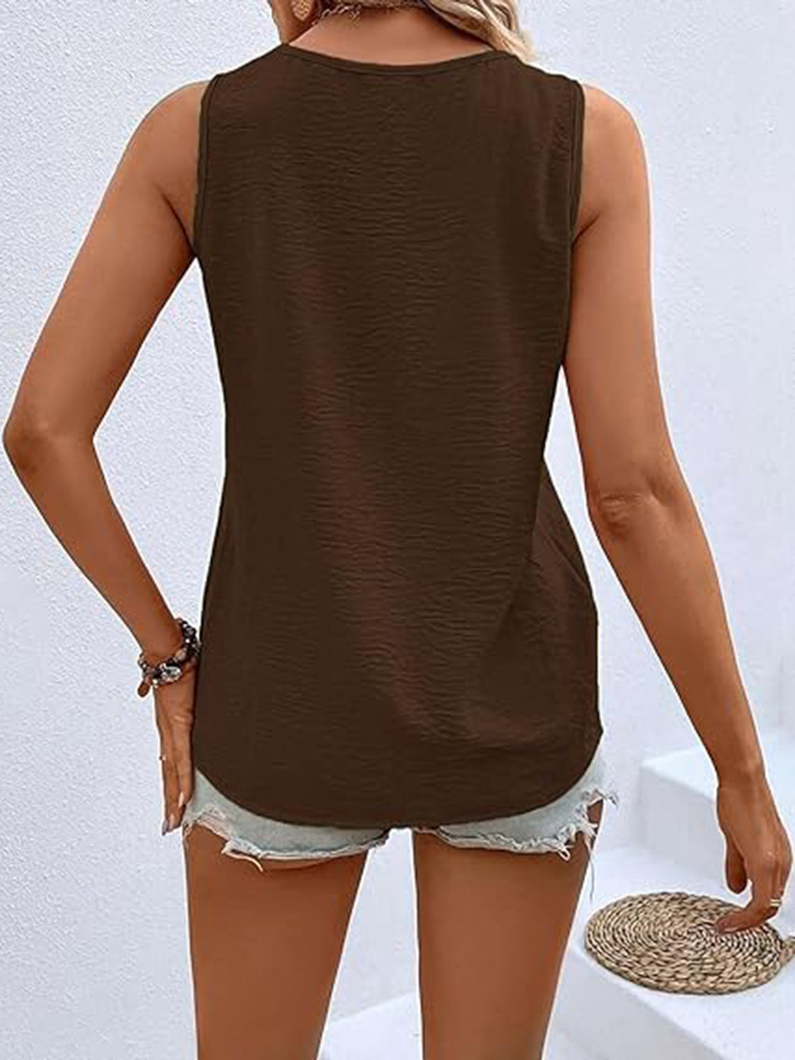 Honeybee Mumford's Full Size Decorative Button V-Neck Tank