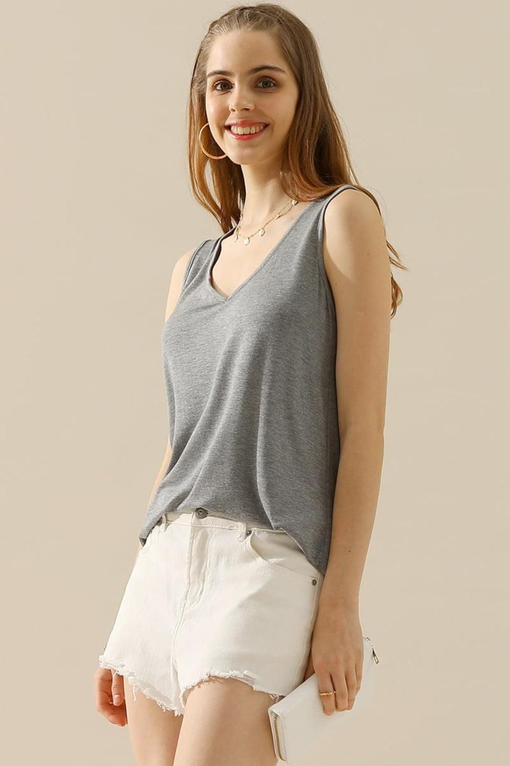 Honeybee Mumford's Full Size V-Neck Curved Hem Tank