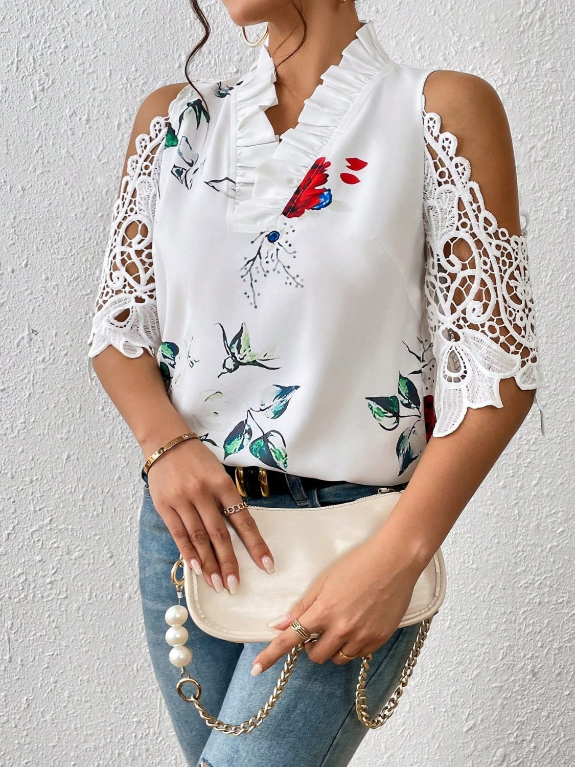 Honeybee Mumford's Lace Printed Half Sleeve Blouse