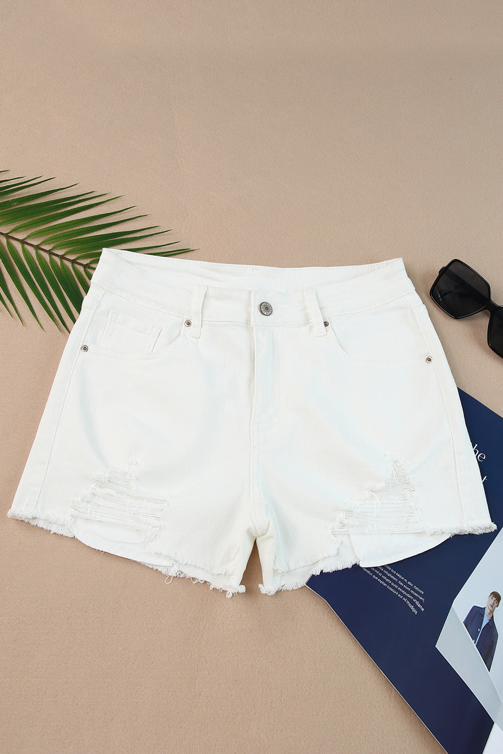 Honeybee Mumford's Frayed Hem Distressed Denim Shorts with Pockets