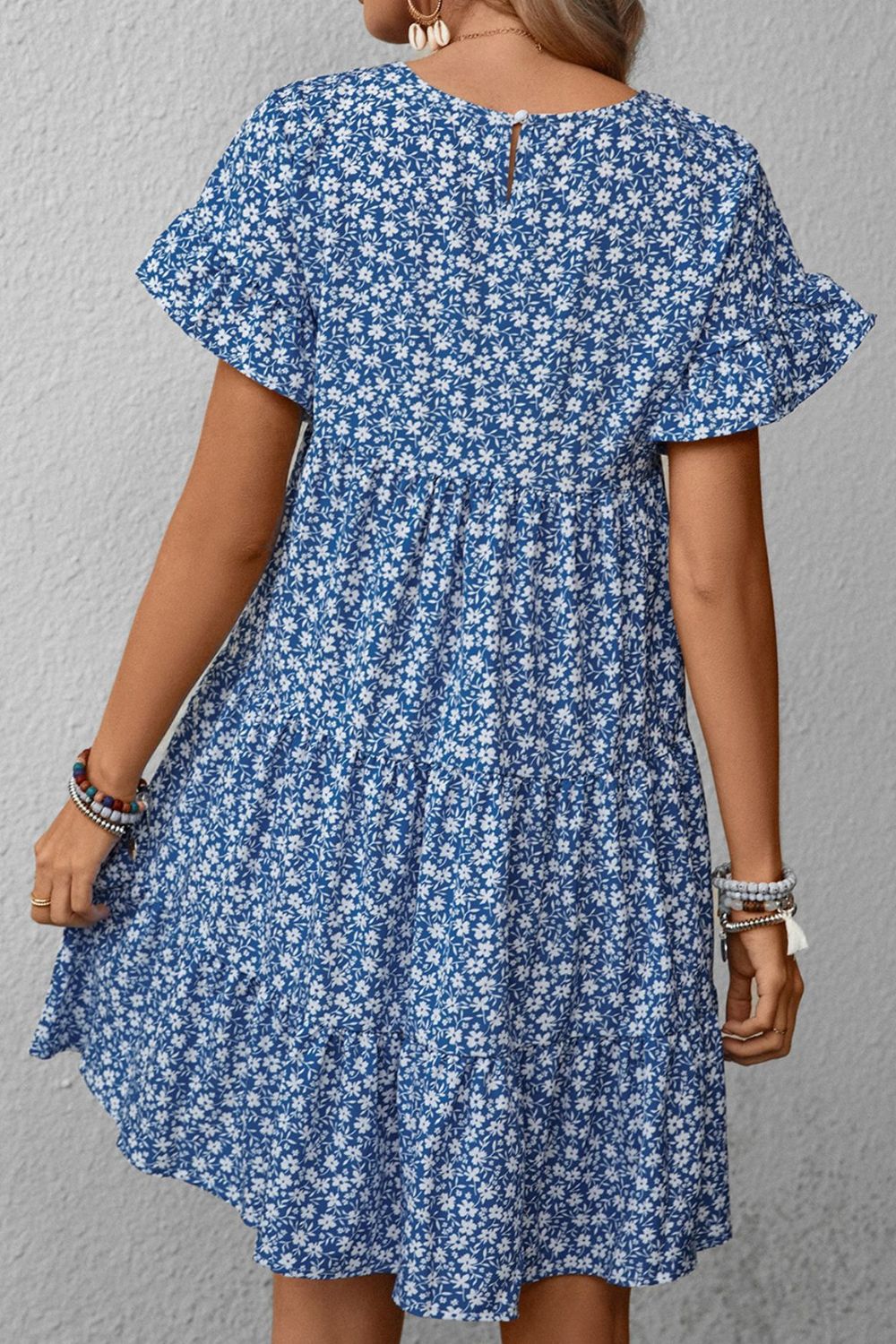 Honeybee Mumford's Floral Round Neck Flounce Sleeve Dress