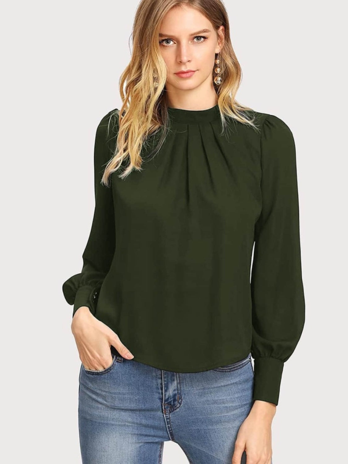 Honeybee Mumford's Mock Neck Lantern Sleeve Shirt