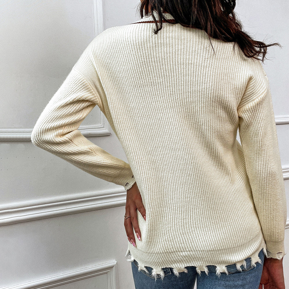 Honeybee Mumford's Frayed Detail V-Neck Sweater