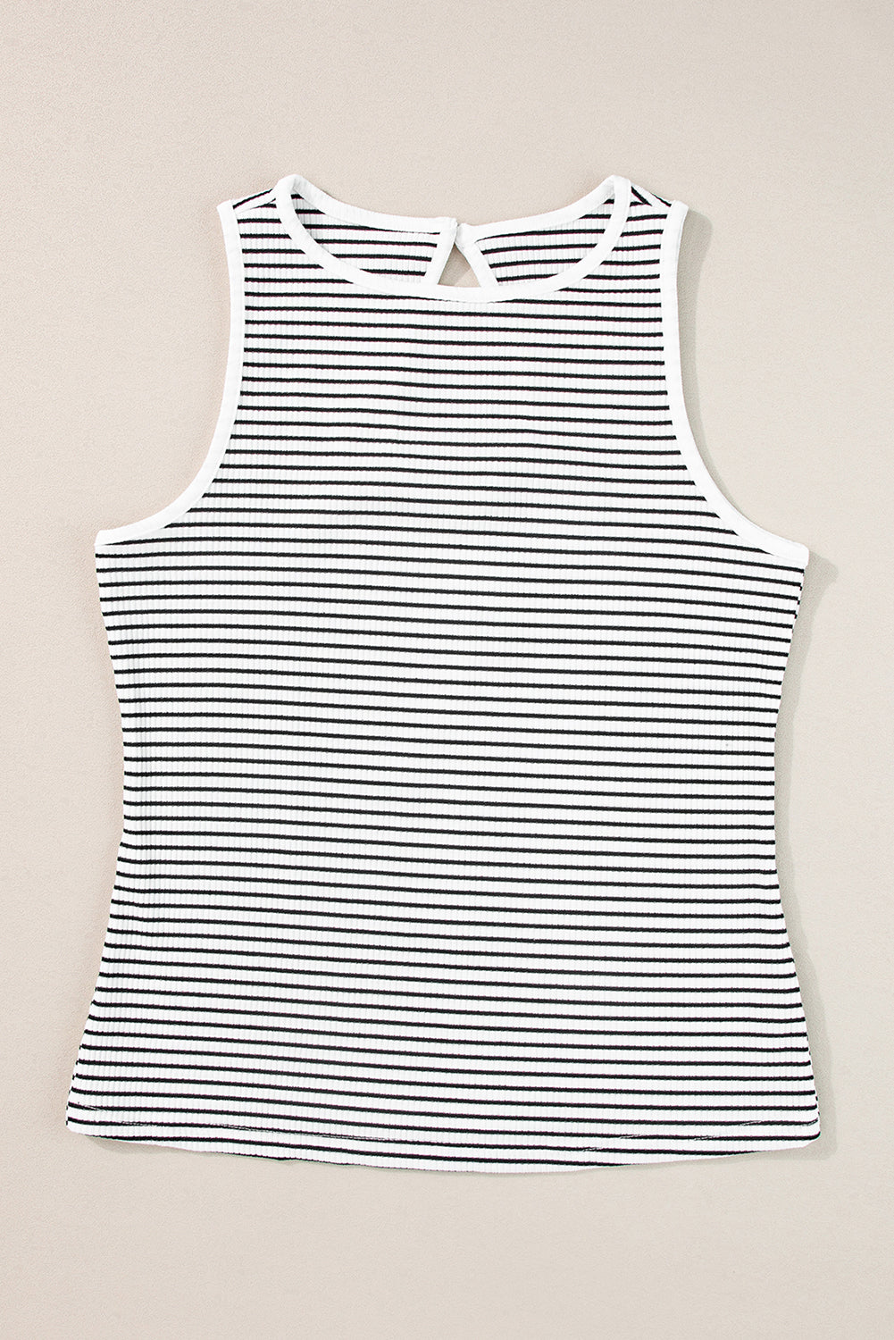 honeybee Mumford's White Striped Print Ribbed Knit Sleeveless Top