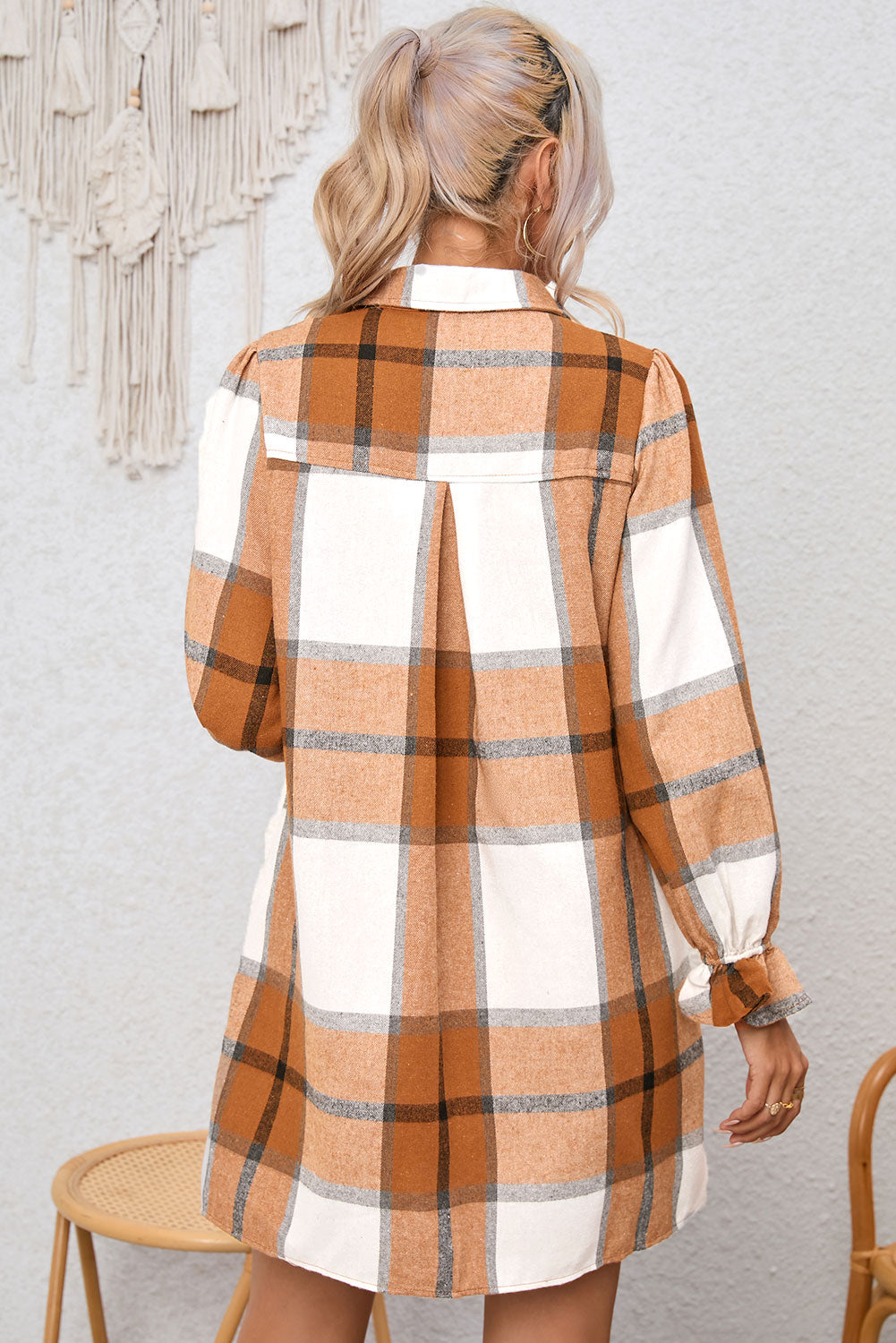 Honeybee Mumford's Plaid Collared Neck w/ Flounce / long Sleeve Shirt Dress