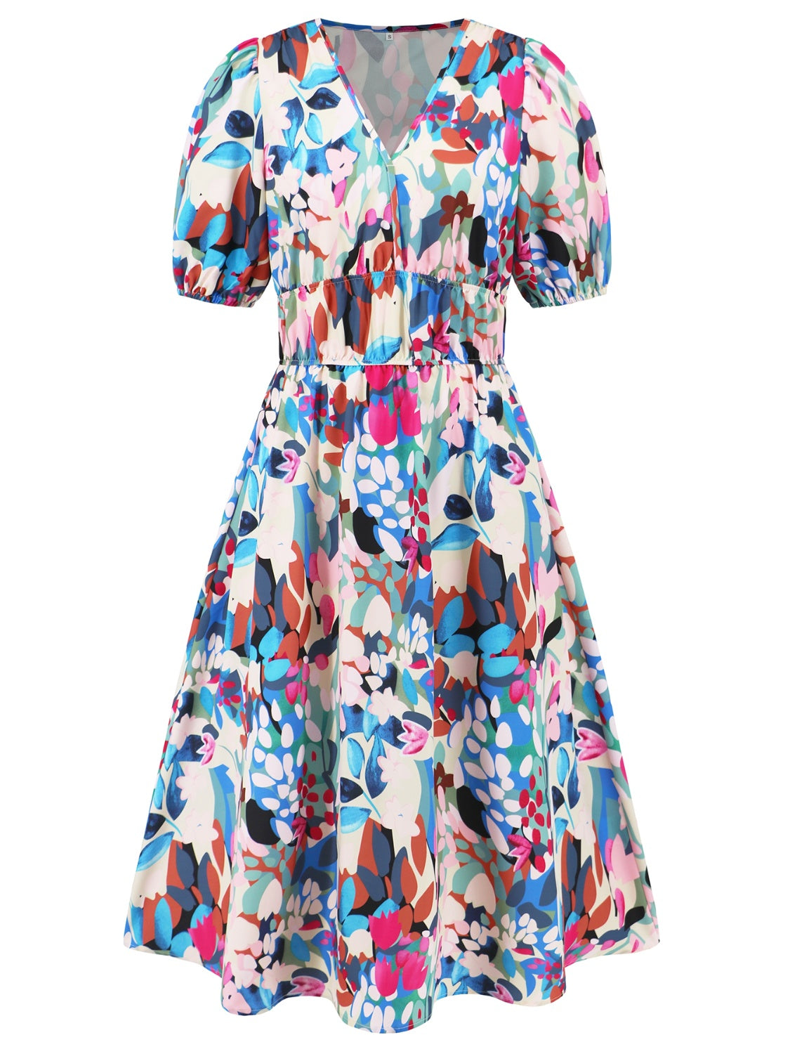 Honeybee Mumford's Ruched Printed Surplice Short Sleeve Dress