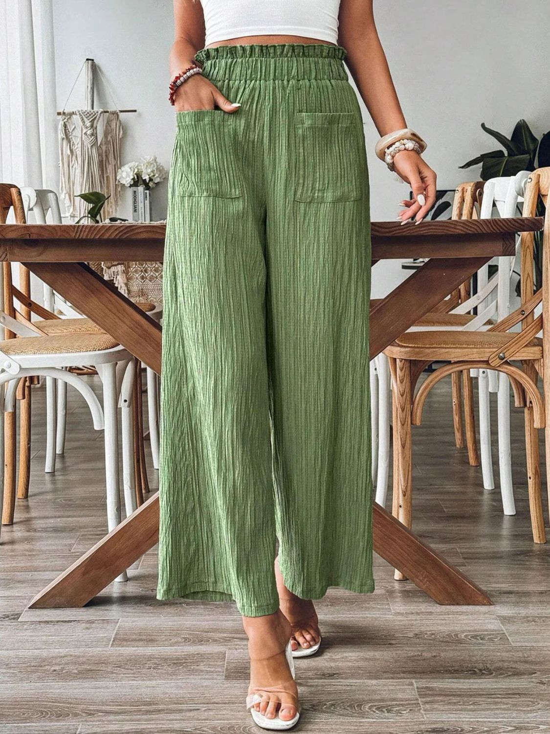 Honeybee Mumford's Pocketed Elastic Waist Wide Leg Pants