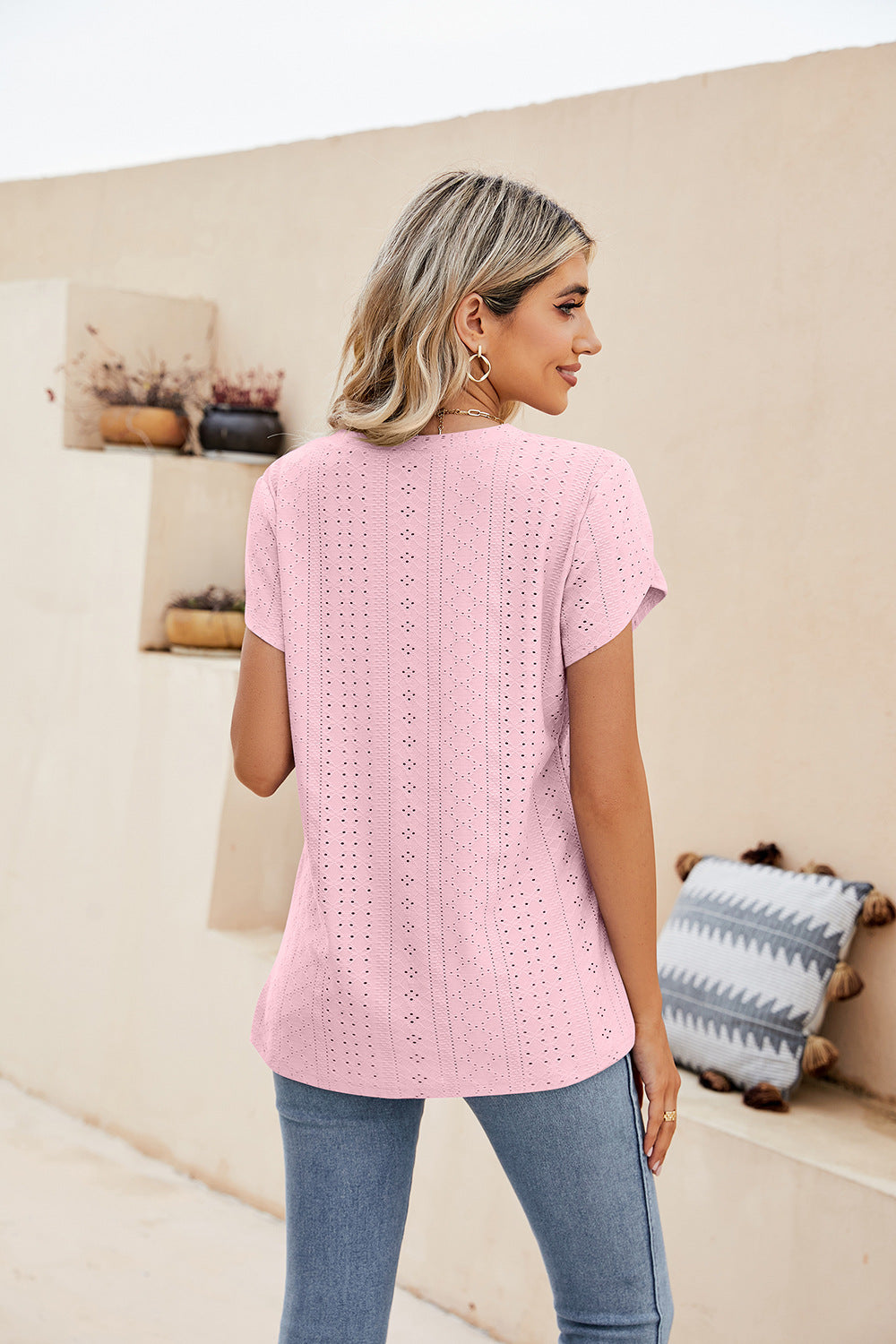 Honeybee Mumford's Eyelet Petal Sleeve V-Neck Knit Top