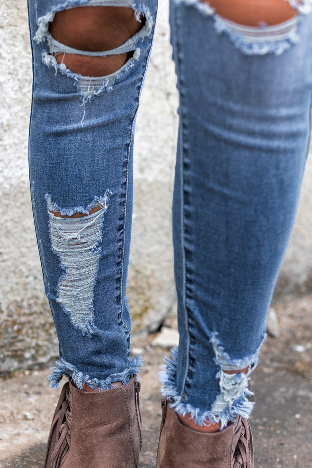 Honeybee Mumford's Sky Blue High Waist Distressed Skinny Jeans