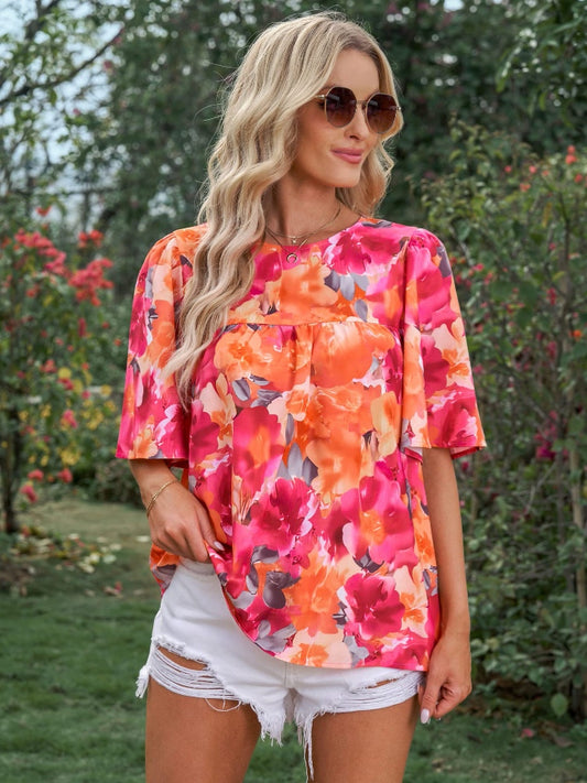 Honeybee Mumford's Printed Round Neck Half Sleeve Blouse