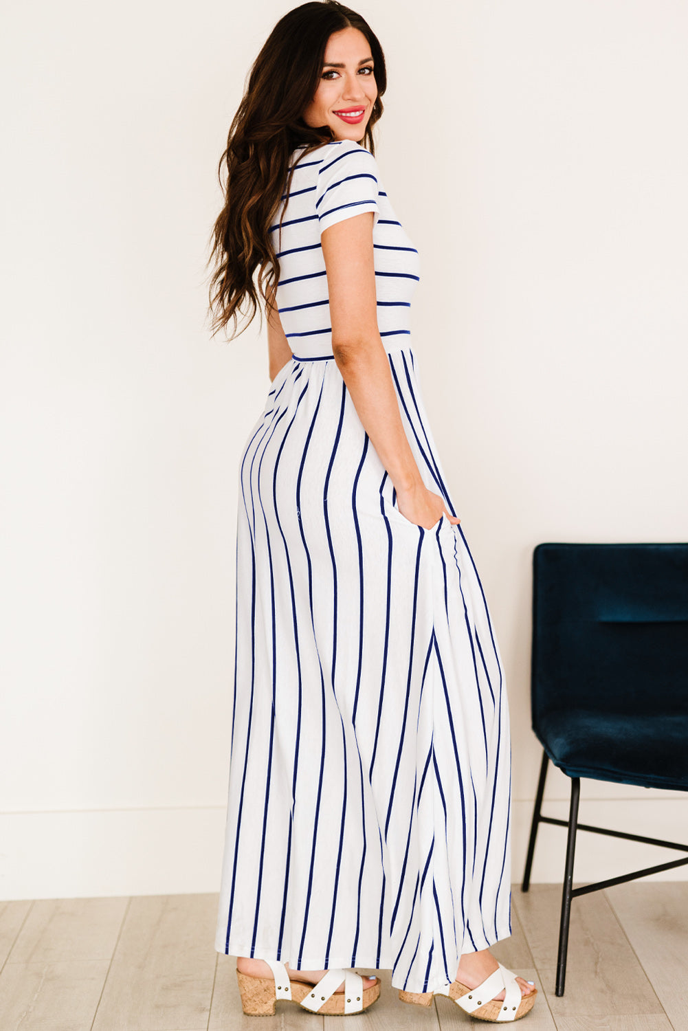 Honeybee Mumford's Striped Short Sleeve Crewneck Maxi Dress