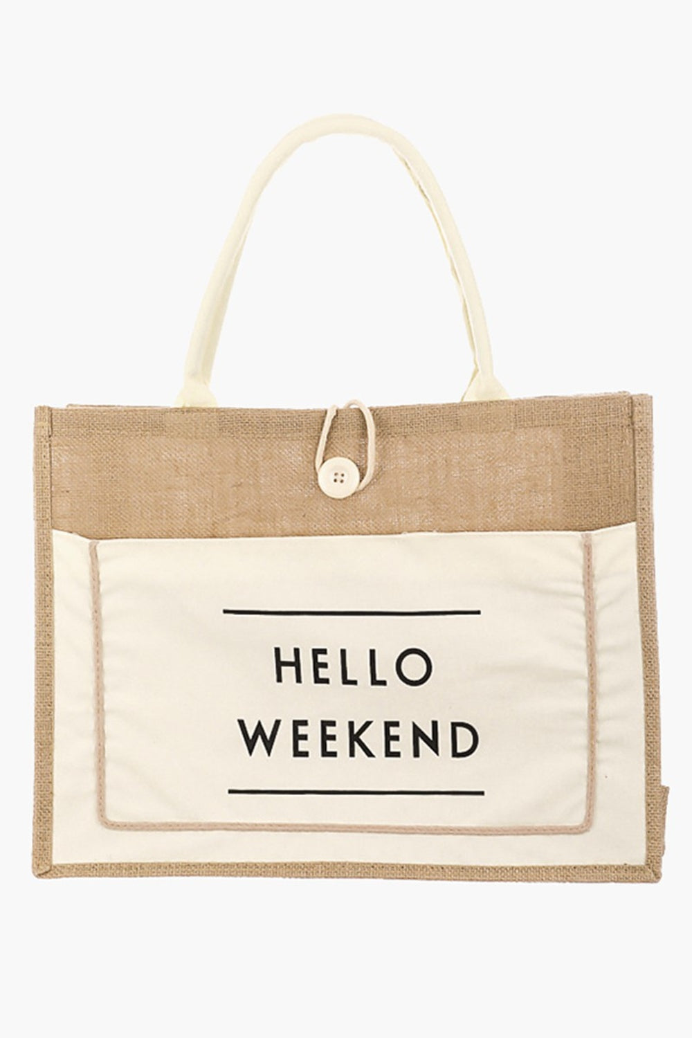 Honeybee Mumford's Honeybee Mumford's Hello Weekend Burlap Tote Bag