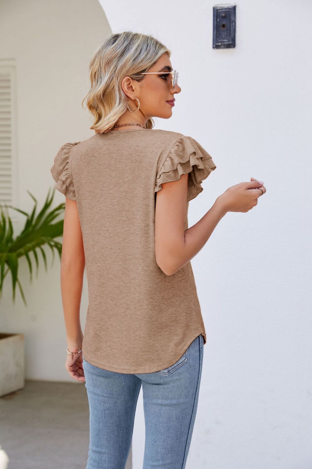 Honeybee Mumford's Smocked Flutter Sleeve V-Neck Top