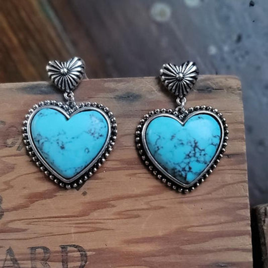 honeybee Mumford's Turquoise Alloy Heart Dangle Earrings