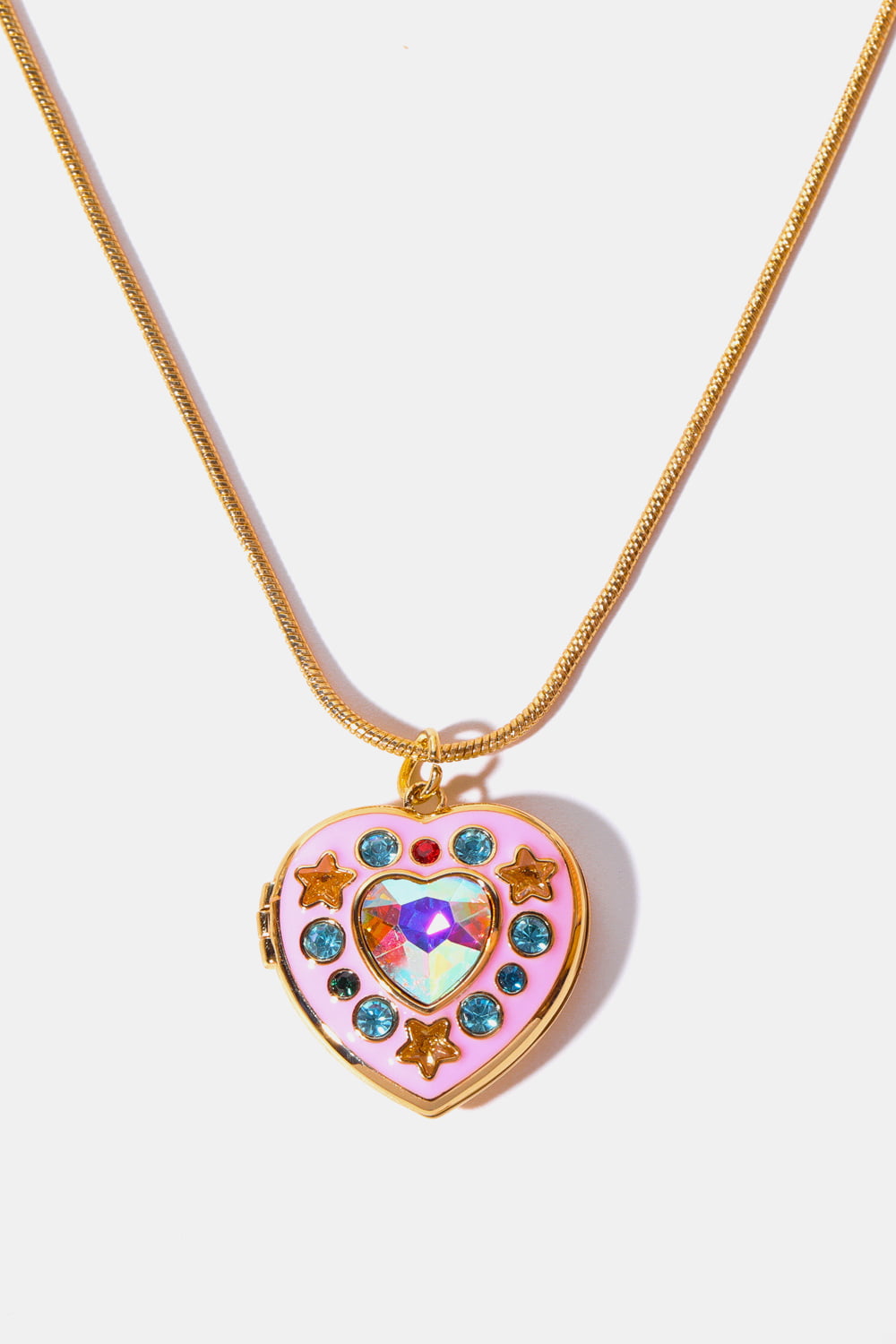 Honeybee Mumford's Rhinestone Decor Heart Box Pendant Necklace