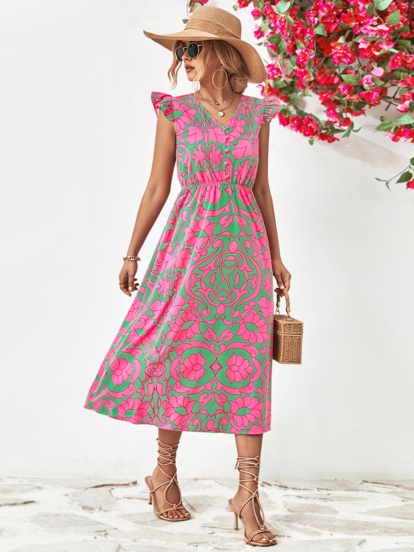 Honeybee Mumford's Floral V-Neck Cap Sleeve Dress